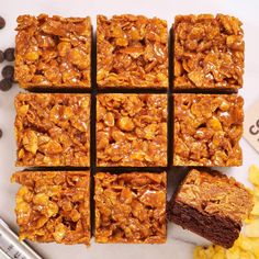 squares of brownies with peanut butter and chocolate chips