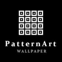 the pattern art wallpaper logo is shown in black and white, with squares on it