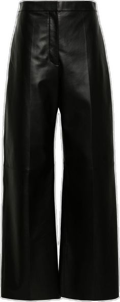 Elegant Formal Leather Pants, Elegant Full-length Leather Pants For Work, Chic Wide Leg Leather Pants, Chic Leather Wide-leg Pants, Chic Leather Wide Leg Pants, Sleek Wide Leg Leather Pants For Formal Occasions, Sleek Leather Bottoms For Office, Chic Wide-leg Leather Pants, Luxury Leather Bottoms For Office