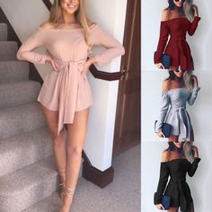 Autumn-Women-Clubwear-Playsuit-Bodycon-Party-Jumpsuit-Romper-Trouser-short-Pants Off Shoulder Lace Dress, White Maxi Dress Boho, Cherry Print Dress, Long Sleeve Navy Dress, Short Beach Dresses, Lace Dress Casual, Short Dress White, Boho Dresses Long, Summer Playsuit