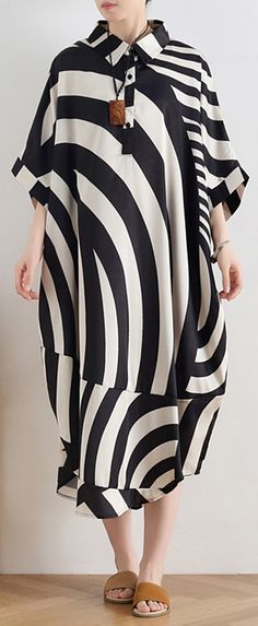 Oversized Striped Spring Dresses, Oversized Striped Summer Dresses, White Dresses With Horizontal Stripes For Summer, Black Vertical Stripes Summer Dress, Black Short Sleeve Dresses With Vertical Stripes, Black Short Sleeve Dress With Vertical Stripes, Black Dress With Vertical Stripes And Short Sleeves, Cotton Skirt Outfit, Chiffon Clothes