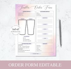 a printable order form for drinking glasses