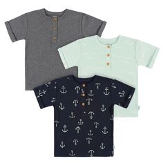 3-Pack Infant and Toddler Boys Anchor Henley T-Shirts Baby Size Chart, Short Sleeve Henley, Gerber Baby, Cotton Sleepwear, Stylish Sweaters, Baby Shorts, Toddler Boy Outfits, Warm Jacket, Toddler Girl Outfits