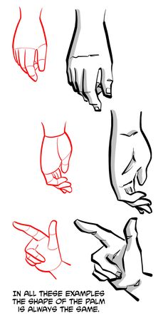 the hands are drawn in three different ways