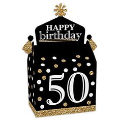 a black and gold 50th birthday card box with the number 50 on it's front