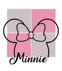 a minnie mouse with hearts and the word minnie on it's side, in black ink