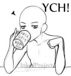 a drawing of a person drinking from a cup with the words ych on it