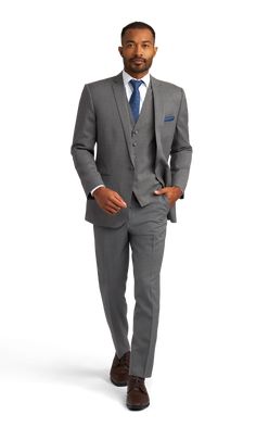 A slim grey suit with one button and a notch lapel. Grey Suit, Valencia, Grey