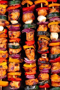 the best grilled chicken marinade is on display with peppers, onions and other vegetables