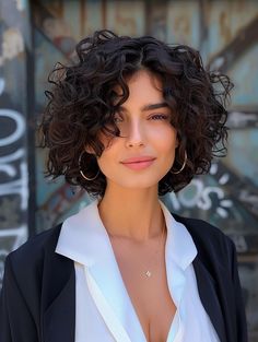 Trendy Curly Bob Haircuts for All Curl Types 90s Bob Curly, Bobs Curly Hair, Inverted Bob Curly, Short Curly Side Part, Short Curly French Bob, Wavy Curly Bob, Short Curly Hairstyles Round Face, A Line Curly Bob, Low Maintenance Curly Haircut