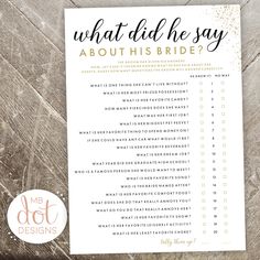 what did the say about this bride? game with gold confetti on it