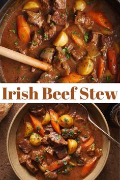 beef stew with carrots and potatoes in a bowl