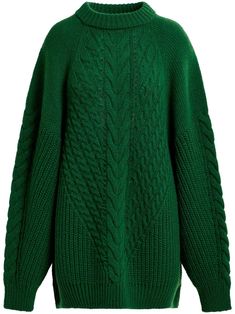 dark green wool blend chunky knit crew neck drop shoulder long sleeves ribbed cuffs and hem Green Wool, Chunky Knit, Drop Shoulder, Dark Green, Wool Blend, Knitted Sweaters, Jumper, Long Sleeves, Crew Neck