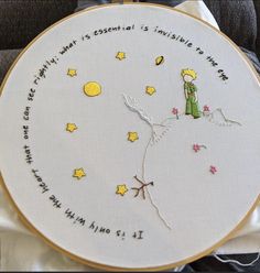 Little Prince Embroidery, Quote Embroidery, Paper Art Craft, French Knot, Sewing Embroidery Designs, Hand Embroidery Art, Little Prince, The Little Prince, Modern Embroidery