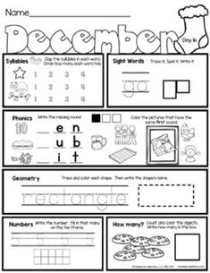 worksheet for december with pictures and words