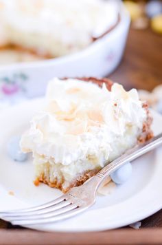 a piece of pie on a plate with a fork