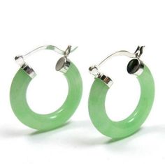 Pretty Natural Light Green Jade 925 Sterling Silver Snap Closure Hoop Earrings St Michael Pendant, Jade Earrings, Jade Ring, 925 Silver Earrings, Green Jade, Silver Earrings Dangle, 925 Sterling Silver Earrings, Buying Jewelry, Fine Jewellery Earrings