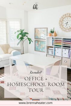 an office and homeschool room tour with text overlay