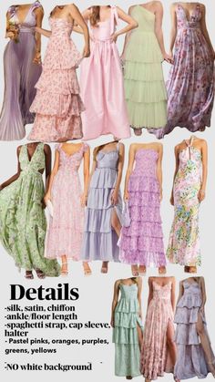 several different dresses are shown in this advertisement