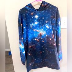 Blue Galaxy Slouchy Size Large Black Milk, Full House, Blue And Silver, Plaid, Sweatshirts Hoodie, Womens Tops, Blue, Women Shopping, Silver