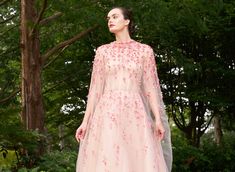 Corset embroidered tulle gown with embroidered cape Embroidered Cape, Embroidered Tulle, Tulle Gown, Wedding Outfit, Pink Dress, Cape, Couture, Pink, Dresses