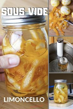 there is a collage of pictures showing how to make lemonade in a mason jar