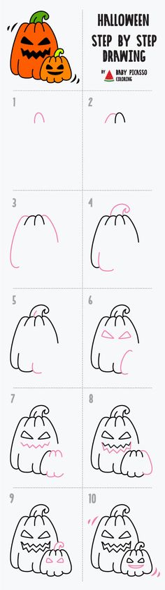 step by step drawing instructions for halloween pumpkins