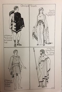 four different types of ancient greek costumes