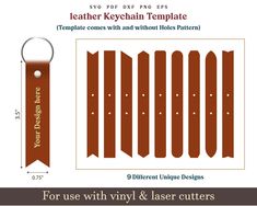 the leather keychain template for use with vinyl and laser cutters is shown