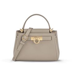 PARISA WANG® | Madison Micro Top Handle Bag High-end Bags With Turn-lock Closure For Everyday Use, Luxury Beige Bag With Lock, Luxury Beige Bags With Lock, High-end Satchel With Turn-lock Closure, Timeless Satchel With Gold-tone Hardware, Beige Rectangular Bag With Lock, Timeless Everyday Luxury Bag With Lock, Luxury Bags With Top Handle And Turn-lock Closure, Beige Office Bag With Turn-lock Closure