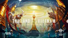 the cover art for thailand vietnam, featuring an image of a futuristic city with gold and red