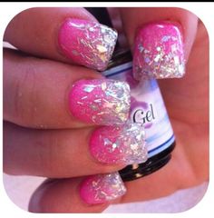 Pink n glitter ombre nails Sparkly Ombre Nails, Ombré Acrylic, Sparkly Acrylic Nails, Diy Balayage, Nails With Glitter, Glitter Nails Acrylic, Wedding Nails Glitter, Pink Gel Nails, Pink Ombre Nails