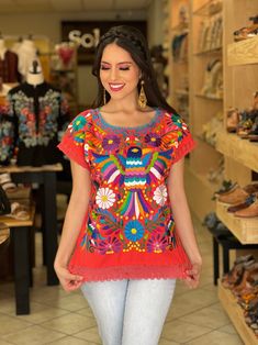 Embroidered Mexican Bird Blouse. Size S 3X. Floral Embroidered Blouse. Traditional Mexican Shirt. Colorful Mexican Blouse. Otomi Top. - Etsy Casual Multicolor Top With Intricate Embroidery, Casual Multicolor Blouse With Intricate Embroidery, Red Embroidered Tops For Fiesta, Casual Multicolor Embroidered Blouse, Red Short Sleeve Top With Embroidered Hem, Multicolor Embroidery Tops For Fiesta, Multicolor Short Sleeve Blouse With Floral Embroidery, Multicolor Short Sleeve Tops With Machine Embroidery, Multicolor Tops With Embroidered Neckline And Short Sleeves