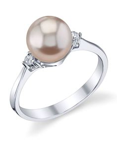 Pink Freshwater Pearl & Diamond Jordana Ring Elegant Rose Gold Pearl Ring With Diamond, Elegant Rose Gold Pearl Ring, Formal Rose Gold Pearl Ring, Elegant Pink Pearl Round Ring, Formal Pearl Ring With Diamond Accents, Classic Pearl Ring With Single Diamond For Formal Occasions, Classic Formal Pearl Ring With Single Diamond, Formal Pearl Ring With Single Diamond, Formal Round Pearl Ring With Single Diamond