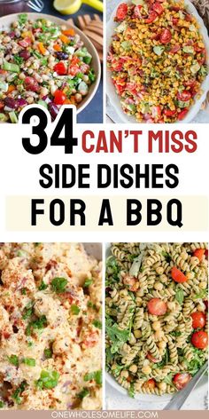 Collage of side dish ideas for a BBQ. Bring To Bbq, Side Dishes For A Bbq, Bbq Chicken Side Dishes, Ideas For Side Dishes, Yummy Side Dishes, Bbq Chicken Sides, Summer Cookout Side Dishes, Bring To A Bbq