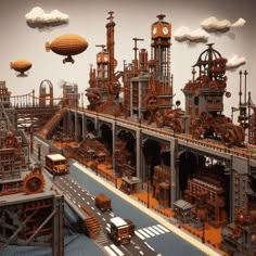 a lego model of a factory with lots of pipes and machinery in it's center