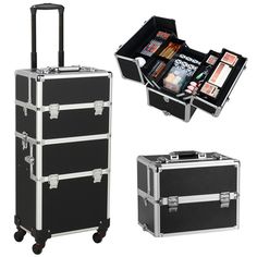 Free 2-day shipping. Buy 3 in 1 Professional Aluminum Rolling Makeup Trolley Artist Train Case Cosmetic Organizer Makeup Case, Black at Walmart.com Makeup Trolley, Professional Makeup Case, Rolling Makeup Case, Makeup Storage Bag, Makeup Storage Box, Organizer Makeup, Makeup Train Case, Makeup Training, Makeup Travel Case