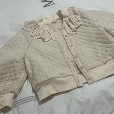 Worn Once Adorable Bomber Light Weight Eyelet Size M Bomber Jackets, Bomber Jacket, Jackets & Coats, Let Me, Jackets For Women, Let It Be, Cream, Women Shopping, Clothes