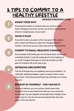 a list graphic that outlines five simple tips to commit to a healthy lifestyle Lifestyle Routine, How To Be Healthy, How To Get Healthy, Wellness Ideas, Health Blogs, Ways To Stay Healthy, Healthy Food Blogs, Wellness Blog, Healthy Lifestyle Tips