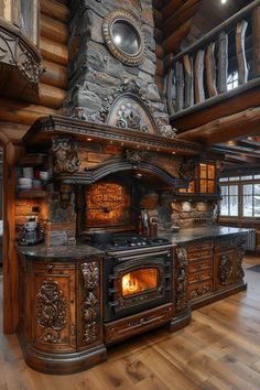 an old fashioned stove in the middle of a room