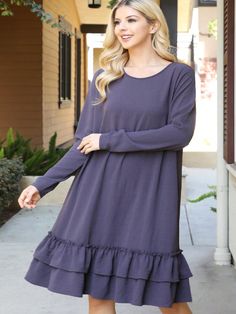 METÁLICO Casual Collar manga larga  Liso Smock Embellished Casual Mid-length Dress With Ruffle Hem, Casual Midi Dress With Ruffle Sleeve For Spring, Casual Dresses With Ruffle Hem For Fall, Modest Dresses For Spring Loungewear, Casual Midi Dress With Ruffle Sleeves For Brunch, Modest Loungewear Dresses For Spring, Casual Fall Dresses With Ruffle Hem, Casual Bell Sleeve Dress With Ruffle Hem, Spring Daywear Dresses With Bell Sleeves