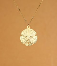 Sand dollar necklace - gold sand dollar - star fish necklace - sea star - a 22k gold vermeil sand dollar on a 14k gold vermeil chainA 14k gold vermeil sand dollar hanging from a 16 inch 14k gold filled satellite chain. Please feel free to select a different length if you prefer...  This beauty is also available on a classic 14k gold vermeil chain (without the little gold spacer beads :) The sand dollar measures 20mm.Here is a set of super cute sand dollar stud earrings... https://www.etsy.com/li 14k Gold Starfish-shaped Jewelry, Gold Starfish Shaped Dainty Jewelry, Dainty Starfish Gold Jewelry, Dainty Gold Starfish Jewelry, Gold Starfish Charm Jewelry In 14k Gold, Gold Sterling Silver Jewelry With Starfish Charm, Gold Jewelry With Starfish Charm In 14k Gold, 14k Gold Jewelry With Starfish Charm, Sand Dollar Earrings