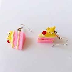 Brand New Boutique Item. 3d Dangle Earrings Made To Look Like Slices Of Strawberry Shortcake With Yellow Icing & Pink Cake, And A Cute Little Bear Head On Top Of Each Slice. See Pictures For Details. Note: Last Picture Is To Show The Size While Wearing - The Earrings Are A Different Color But The Same Size. Tags: Funny Food Cake Earrings Cake Donut, Donuts Earrings, Cute Donuts, Romantic Earrings, Cartoon Cake, Pink Donuts, Food Earrings, Food Jewelry, Cookie Gifts