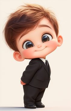 a cartoon character in a suit and tie with big eyes looking at the camera while standing on one leg