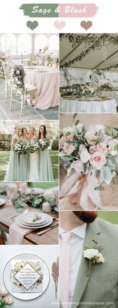 a collage of photos with flowers and greenery on the top, in different colors