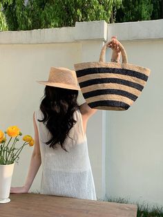 Elena Handbags Summer Fashion Raffia Basket Bag Raffia Basket, Basket Bag, A Day At The Beach, Summer Picnic, Day At The Beach, Stripes Design, Summer Vibes, At The Beach, Summer Fashion