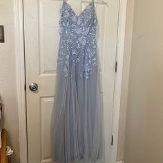 Beautiful Floral Blue Dress Great For Prom Or A Special Occasion! Never Worn Originally From Dillards Size: 3 Color: Baby Blue Brand: Nights: By Teeze Me Periwinkle Gown, Blue Floral Dress, Dresses Blue, Floral Blue Dress, Blue Dress, I Dress, Blue Floral, Baby Blue, Floral Dress