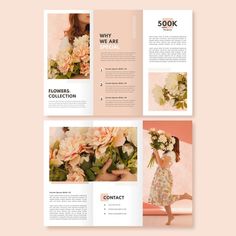 an open brochure with flowers on the front and back pages, in pink tones