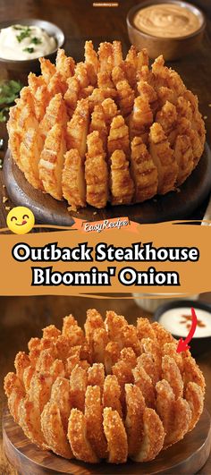 Fried Onion Flower, Bloomin Onion Recipe, Blooming Onion Recipe Deep Fried, Outback Blooming Onion Recipe, Steakhouse Appetizers, Outback Blooming Onion Sauce, Deep Fried Onions, Fried Blooming Onion, Outback Blooming Onion