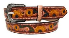 THIS IS A GORGEOUS GENUINE LEATHER WESTERN STYLE KIDS BELT. FLORAL EMBOSSED WITH WHITE STITCHING ON THE SIDES. HAND DECORATED ALL AROUND. BELT IS 1 1/8 INCH WIDE. BUCKLE IS REMOVABLE. SIZE IS TO THE CENTER NOTCH, FOR EXAMPLE A SIZE 20 IS 20 INCHES TO THE CENTER NOTCH. To accurately order a belt please measure your old belt to the notch you use it on (don’t include the buckle). For example, if it measures 20 inches to the notch you use it on go with a size 20. Rodeo Belt, Western Leather Belt, Kids Belt, Cowboy Rodeo, Western Leather, Hand Decorated, Western Style, Leather Belt, Baby Toddler